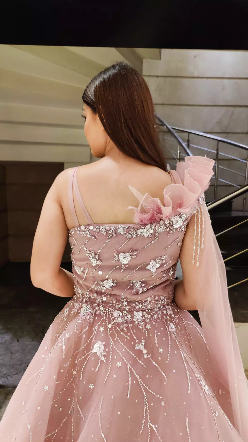 Sparkly Blush Pink Silver One-shoulder Side-slit A-line Long Prom Dres –  SposaBridal